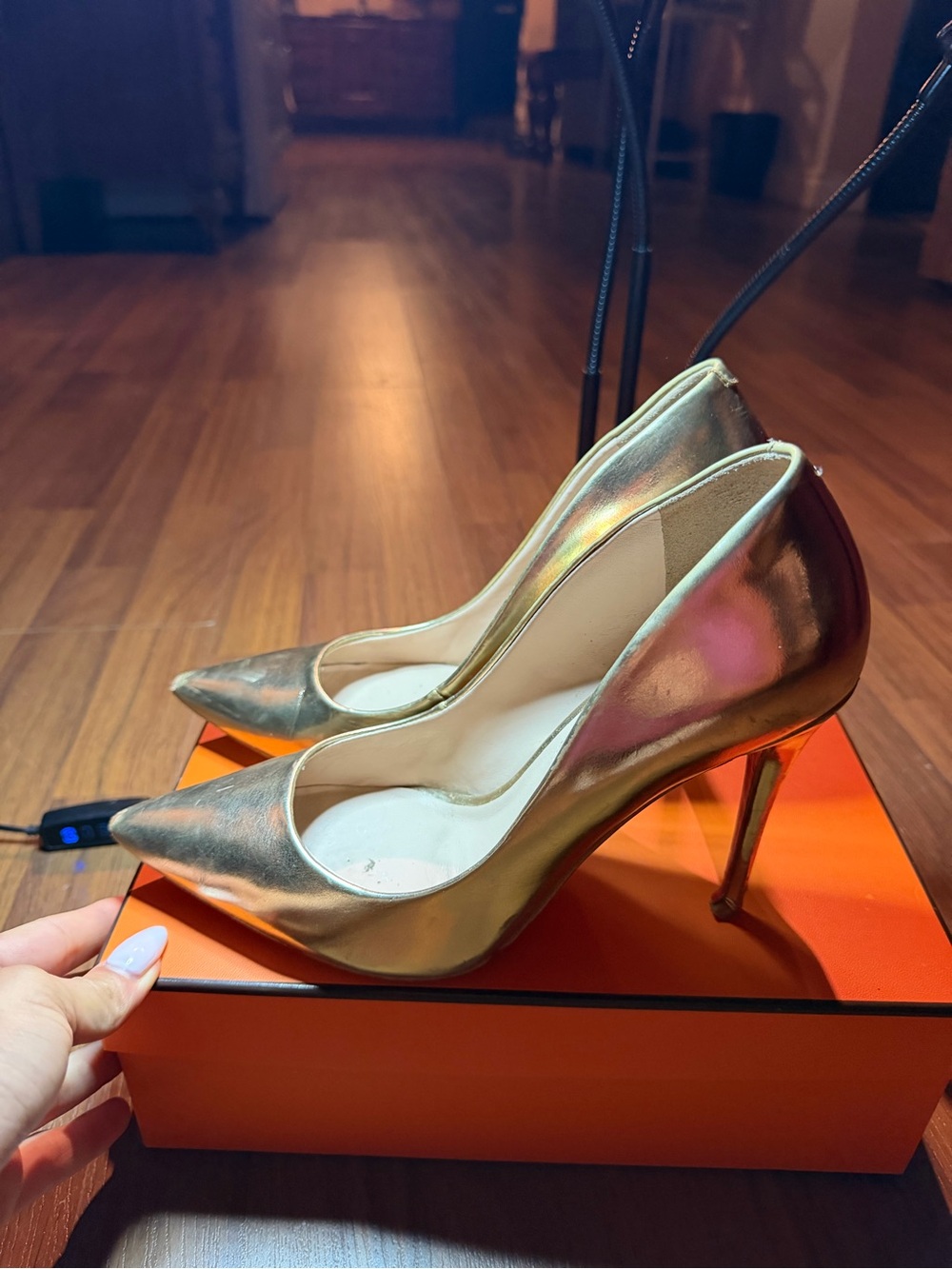Metallic Gold Pointed-Toe Stiletto Pumps - Women's